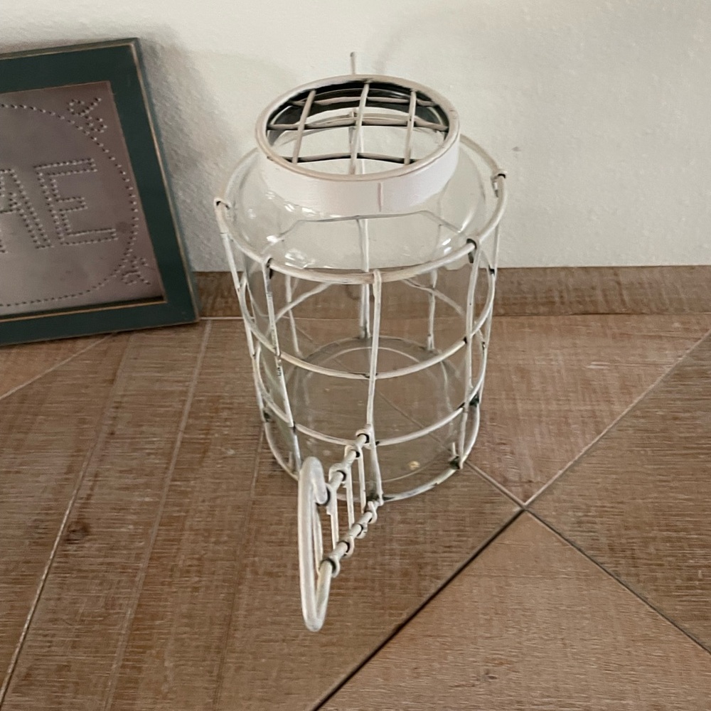 Rustic White Metal and Glass Watering Can - Picture 3 of 8